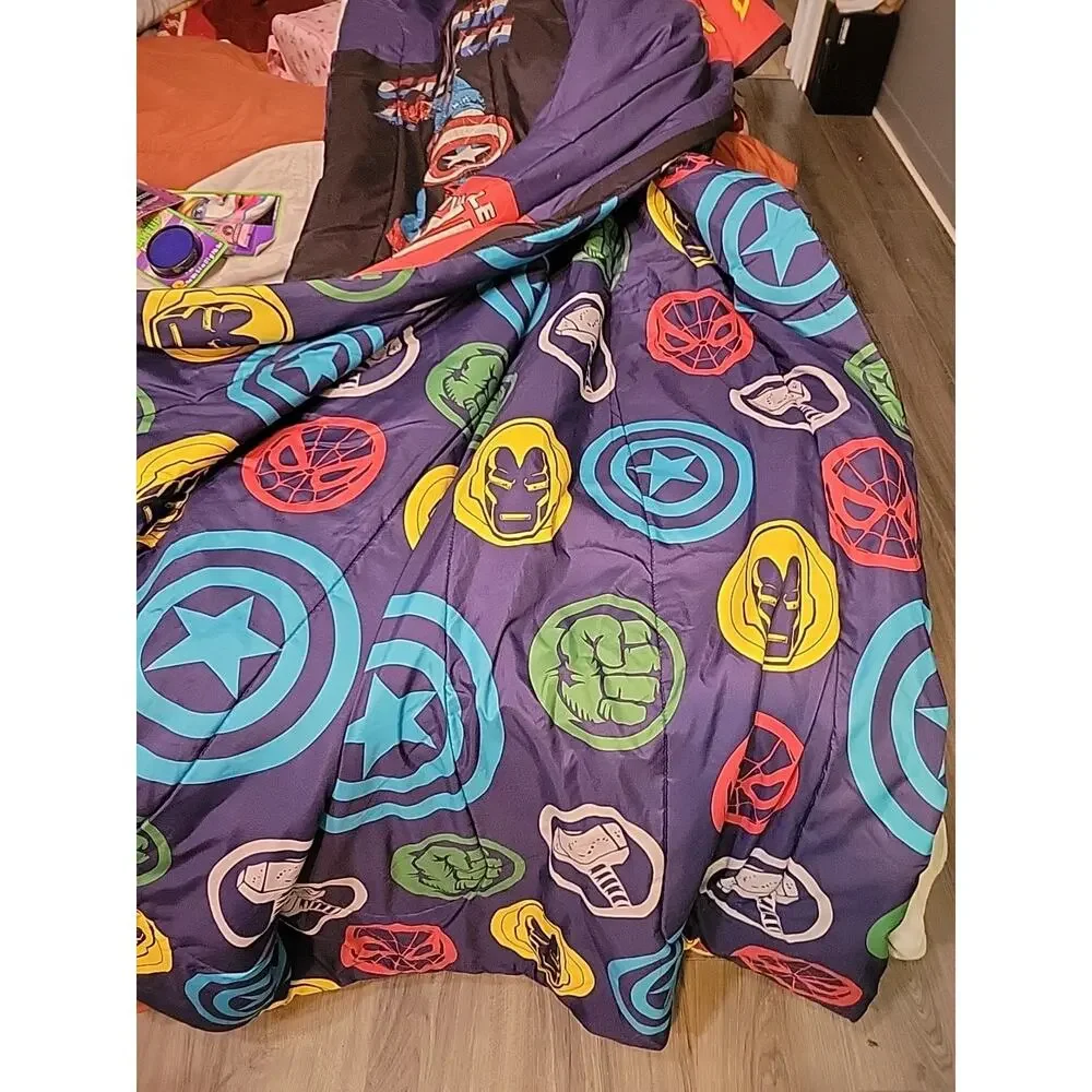 Vtg 90's Marvel Hulk Spiderman Thor Iron Man Comforter Bedding Blanket 71 x 86